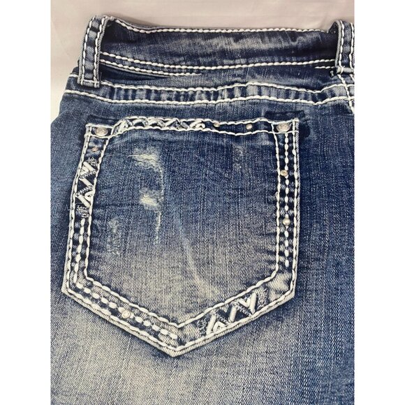 Nwt Grace in LA Women's Embellished Pocket Denim SZ 32 Easy Fit Distressed Short - Picture 12 of 15